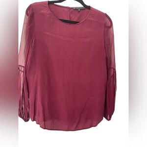 Antonio Melani Burgundy 100% Silk Sheer Sleeve Blouse Medium EUC Red